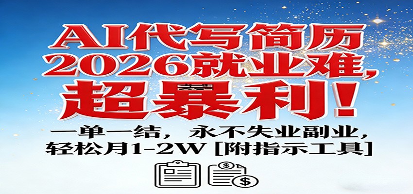 AI代写简历，2026就业难，超暴利！一单一结，永不失业副业，轻松月1-2W【附指令工具】-界海网创