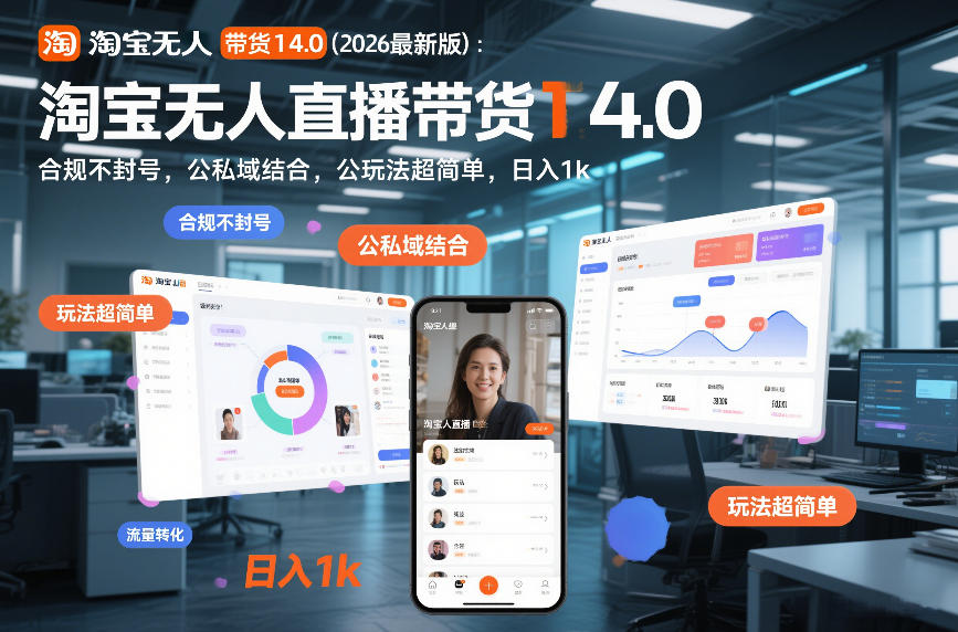 淘宝无人直播带货14.0(2026最新版):合规不封号,公私域结合,玩法超简单,日入1k+【揭秘】-界海网创