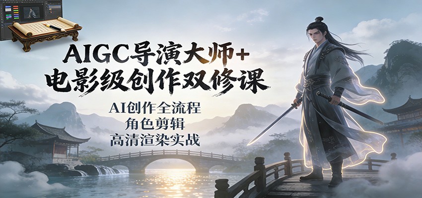 AIGC导演大师+电影级创作双修课:AI创作全流程、角色剪辑、高清渲染实战-界海网创