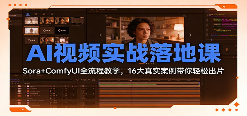 AI视频实战落地课：Sora+ComfyUI全流程教学，16大真实案例带你轻松出片-界海网创