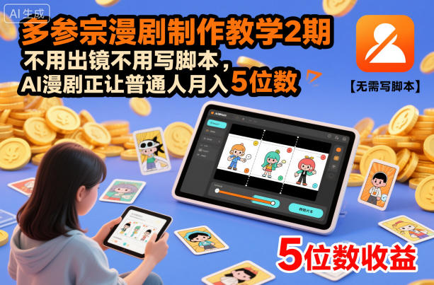 多参宗漫剧制作教学2期,不用出镜不用写脚本,AI漫剧正让普通人月入5位数(更新)-界海网创