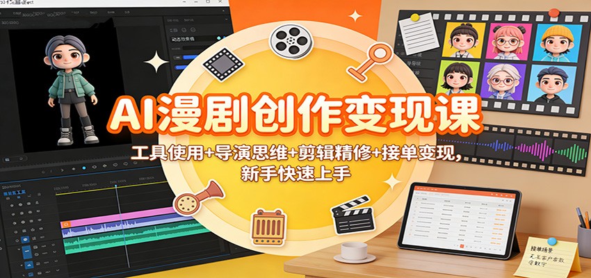 AI漫剧创作变现课:工具使用+导演思维+剪辑精修+接单变现,新手快速上手-界海网创