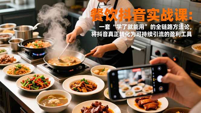 餐饮抖音实战课：一套“学了就能用”的全链路方法论，将抖音真正转化为可持续引流的盈利工具-界海网创