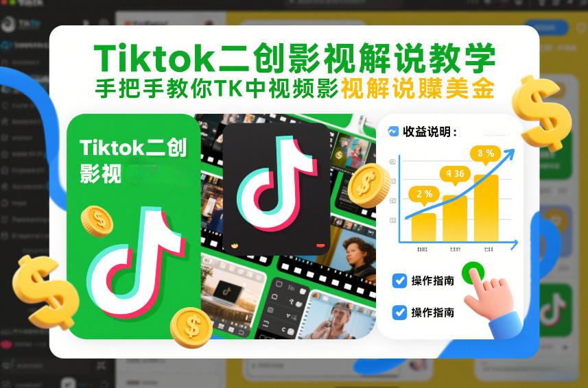 Tiktok二创影视解说教学,手把手教你TK中视频影视解说賺美金(更新26年1月)-界海网创