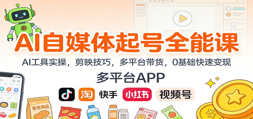 AI自媒体起号全能课：AI工具实操，剪映技巧，多平台带货，0基础快速变现-界海网创