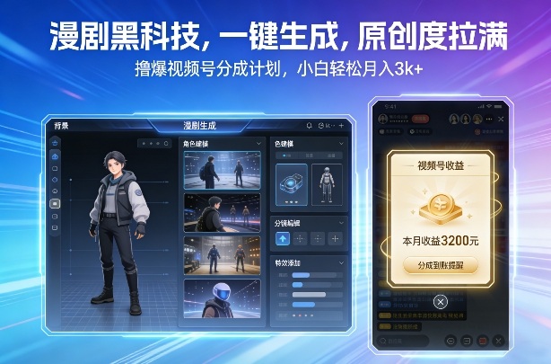 漫剧黑科技,一键生成,原创度拉满,撸爆视频号分成计划,小白轻松月入3k+-界海网创