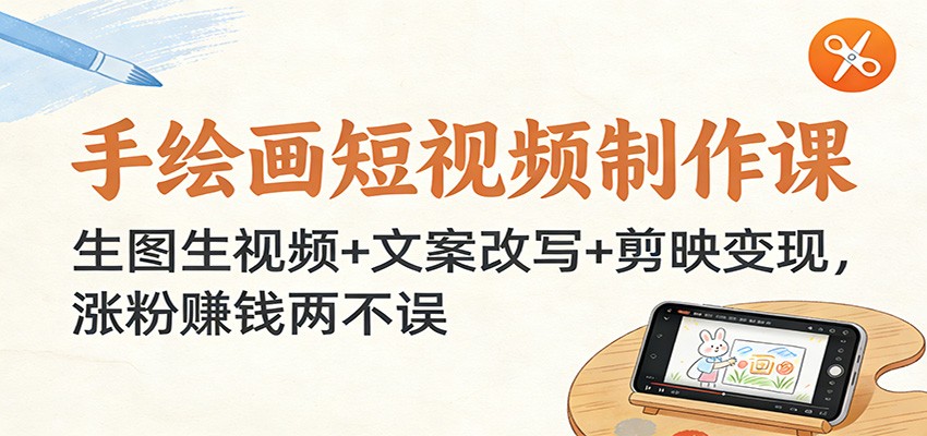 手绘画短视频制作课：生图生视频+文案改写+剪映变现，涨粉赚钱两不误-界海网创