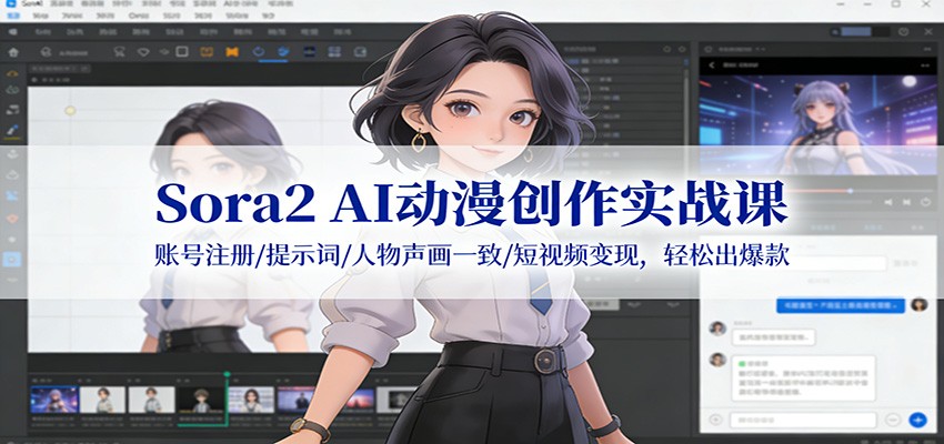Sora2 AI动漫创作实战课:账号注册/提示词/人物声画一致/短视频变现,轻松出爆款-界海网创