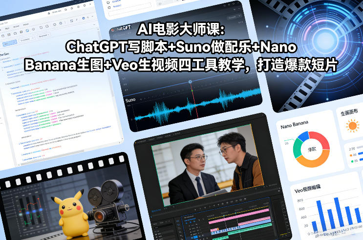 AI电影大师课:ChatGPT写脚本+Suno做配乐+Nano Banana生图+Veo生视频,打造爆款短片-界海网创