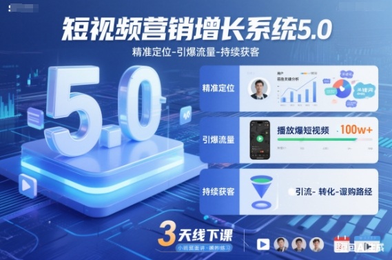 短视频营销增长系统5.0,精准定位-引爆流量-持续获客,3天线下课(音频+图片)-界海网创