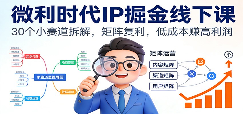 微利时代IP掘金线下课:30个小赛道拆解,矩阵复利,低成本赚高利润-界海网创