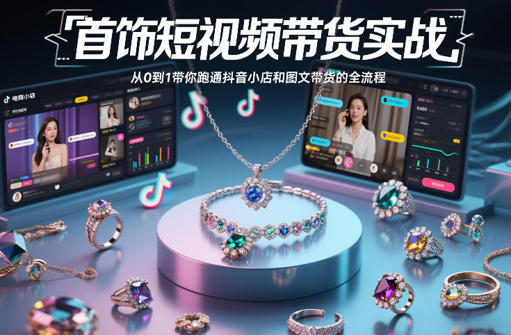 首饰短视频带货实战,从0到1带你跑通抖音小店和图文带货的全流程-界海网创