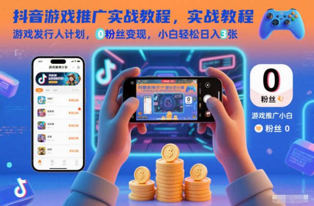 抖音游戏推广实战教程,游戏发行人计划,0粉丝变现,小白轻松日入3张-界海网创