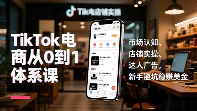 TikTok电商从0到1体系课,市场认知、店铺实操、达人广告,新手避坑稳赚美金-界海网创