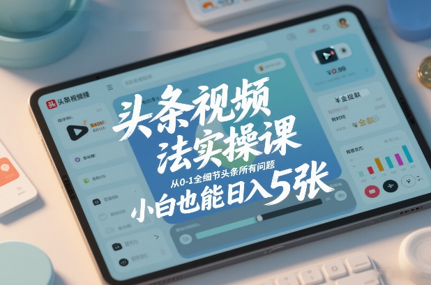 头条视频玩法实操课,从0-1全细节头条所有问题,小白也能日入5张-界海网创
