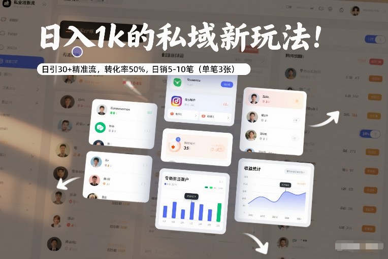 日入1k的私域新玩法:日引30+精准流,转化率50%,日销5-10笔(单笔3张)-界海网创