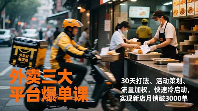 外卖三大平台爆单课,30天打法、活动策划、流量加权,快速冷启动,实现新店月销破3000单-界海网创