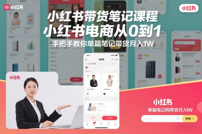 小红书带货笔记课程，小红书电商从0到1，手把手教你单篇笔记带货月入1W-界海网创