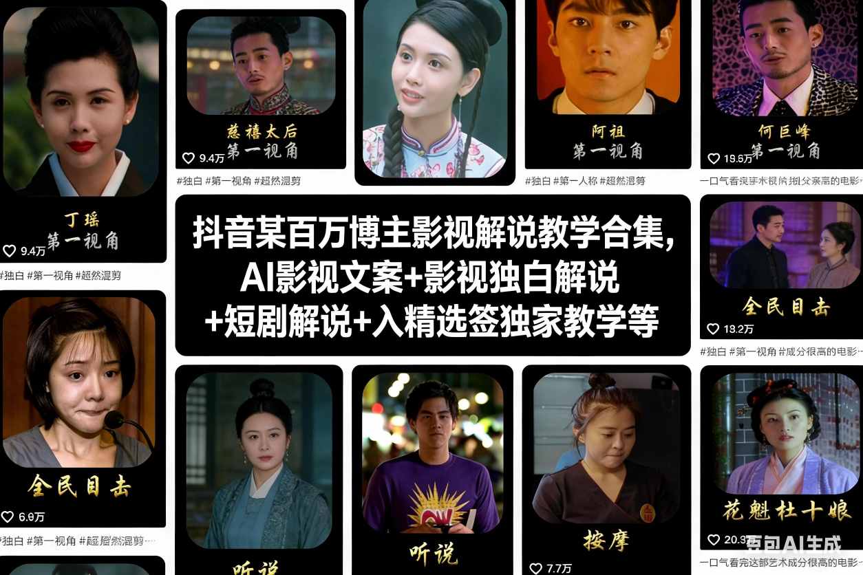 抖音某百万博主影视解说教学合集，AI影视文案+影视独白解说+短剧解说+入精选签独家教学等-界海网创