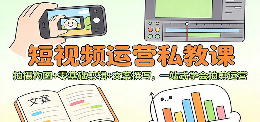 短视频运营私教课:拍摄构图+零基础剪辑 +文案撰写,一站式学会拍剪运营-界海网创