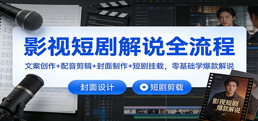 影视短剧解说全流程:文案创作+配音剪辑+封面制作+短剧挂载,零基础学爆款解说-界海网创
