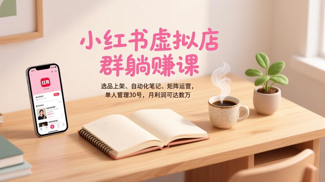 小红书虚拟店群躺赚课,选品上架、自动化笔记、矩阵运营,单人管理30号,月利润可达数万-界海网创