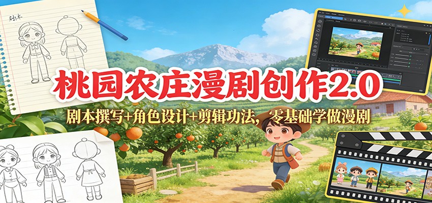 桃园农庄漫剧创作2.0：剧本撰写+角色设计+剪辑功法，零基础学做漫剧-界海网创