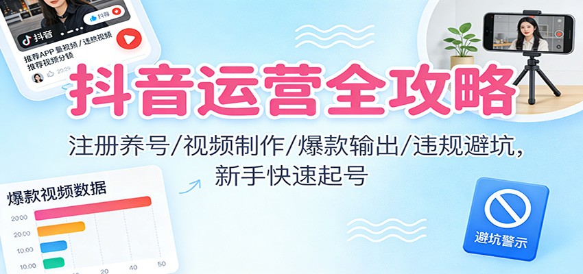 抖音运营全攻略:注册养号/视频制作/爆款输出/违规避坑,新手快速起号-界海网创