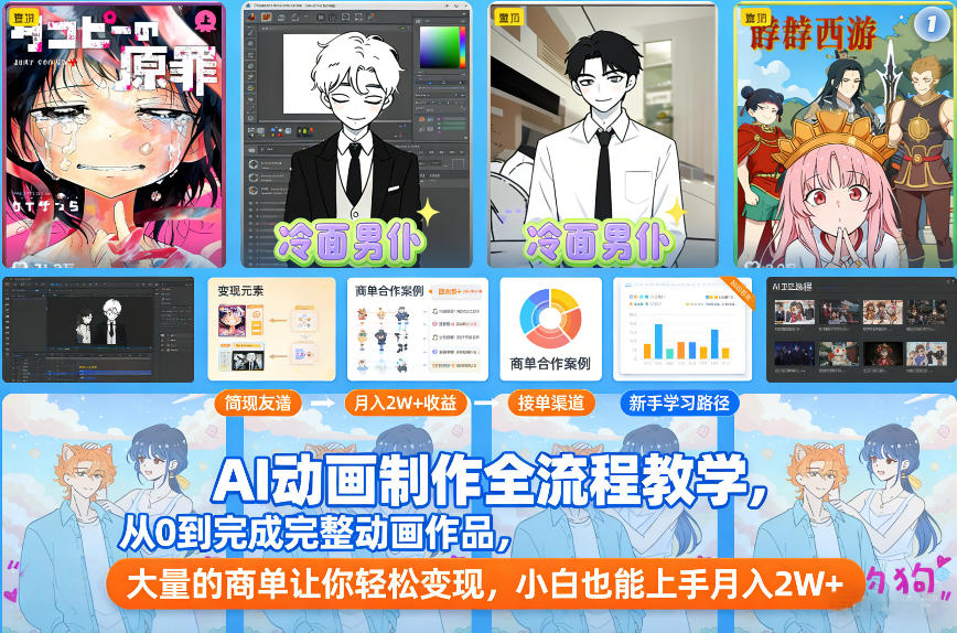 AI动画制作全流程教学，从0到完成完整动画作品，大量的商单让你轻松变现，小白也能上手月入2W+-界海网创