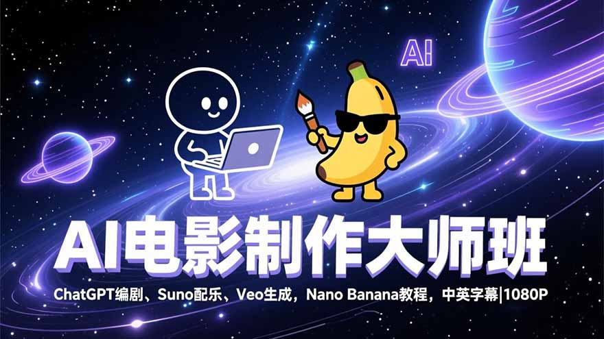 AI电影制作大师班:ChatGPT编剧、Suno配乐、Veo生成,Nano Banana教程,中英字幕|1080P-界海网创