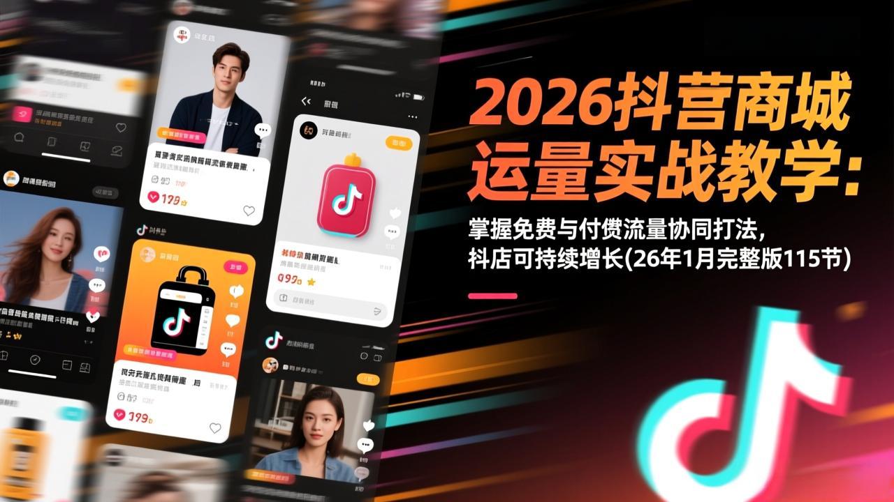2026抖音商城运营实战教学：掌握免费与付费流量协同打法，抖店可持续增长(26年1月完整版115节-界海网创