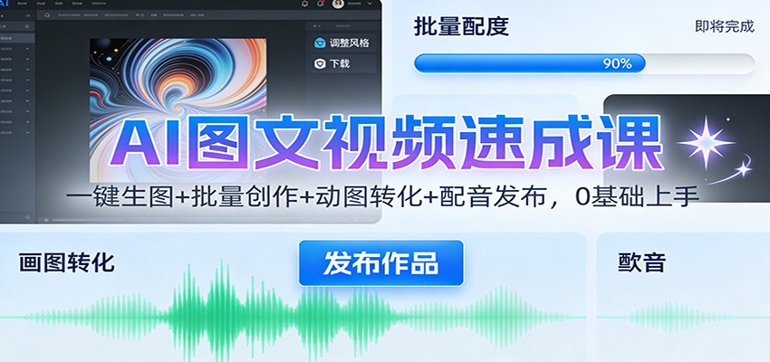 AI图文视频速成课:一键生图+批量创作+动图转化+配音发布,0基础上手-界海网创