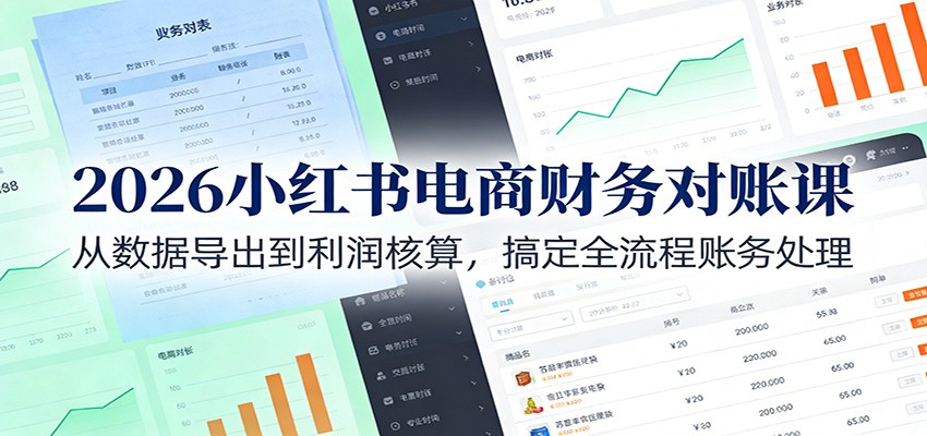 2026小红书电商财务对账课：从数据导出到利润核算，搞定全流程账务处理-界海网创