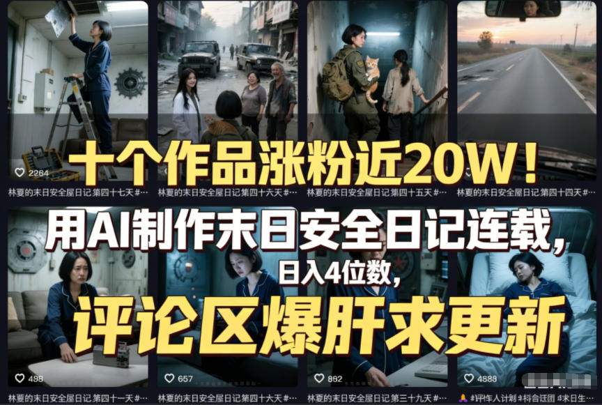 十个作品涨粉近20W!用AI制作末日安全日记连载,日入4位数,评论区爆肝求更新(附详细步骤)-界海网创