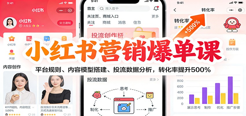 小红书营销爆单课：平台规则、内容模型搭建、投流数据分析，转化率提升500%-界海网创
