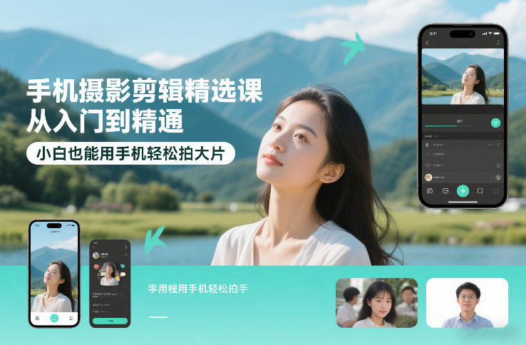 手机摄影剪辑精选课，从入门到精通，小白也能用手机轻松拍大片-界海网创