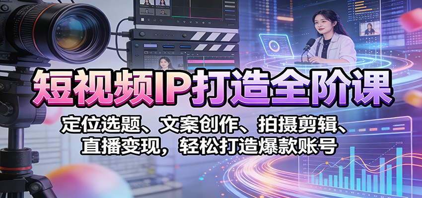 短视频IP打造全阶课：定位选题、文案创作、拍摄剪辑、直播变现，轻松打造爆款账号-界海网创