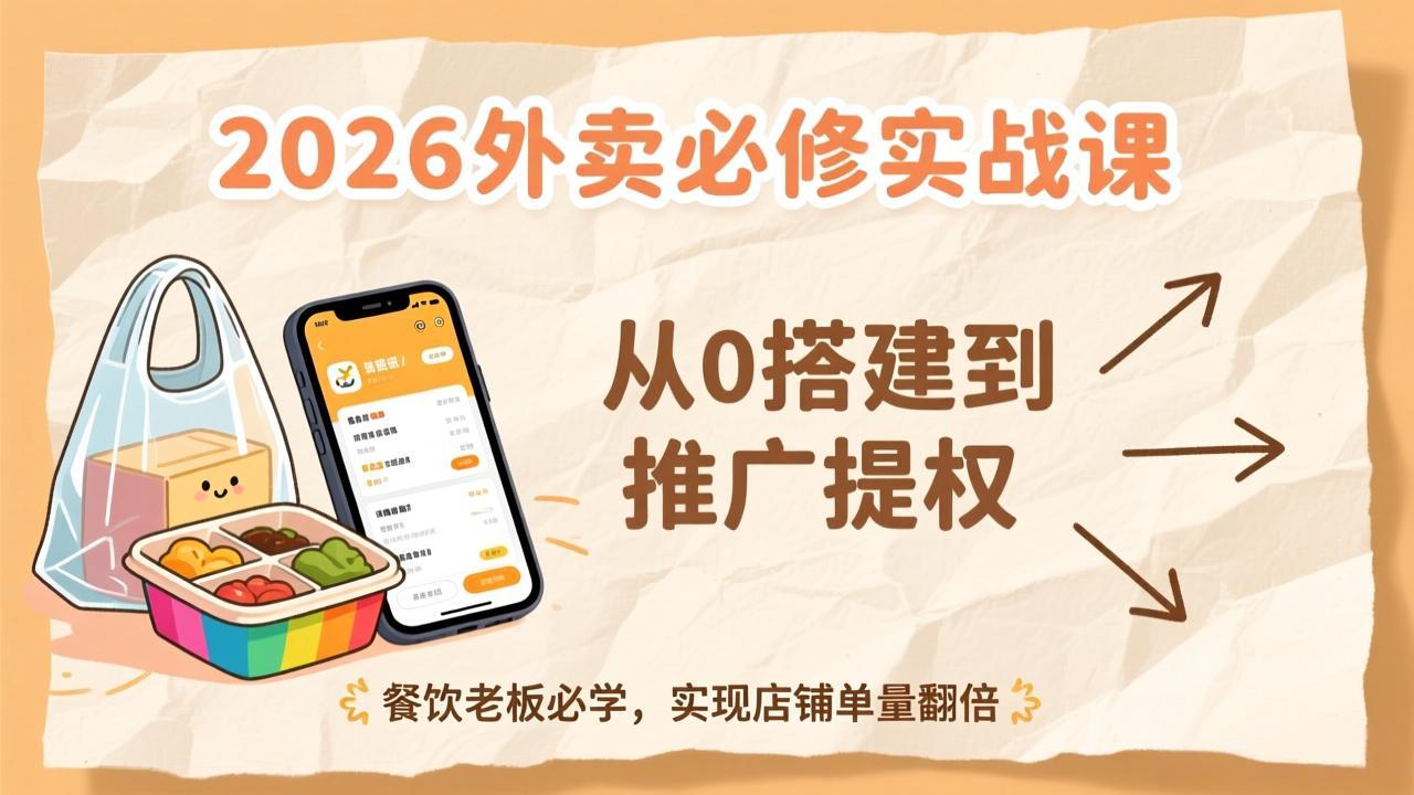 2026外卖必修实战课:从0搭建到推广提权,餐饮老板必学,实现店铺单量翻倍-界海网创