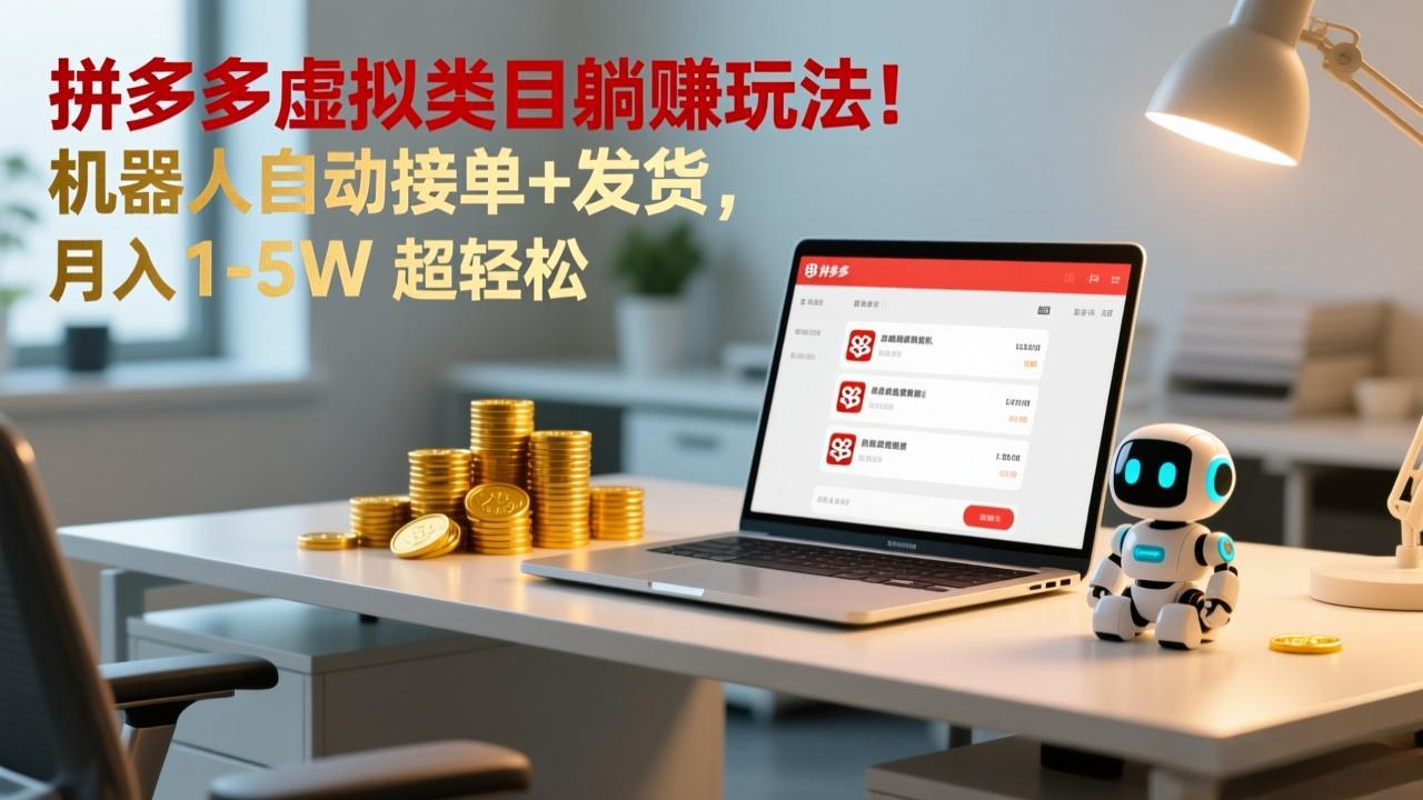 多多虚拟类目躺赚玩法!机器人自动接单+发货,月入 1-5W 超轻松-界海网创
