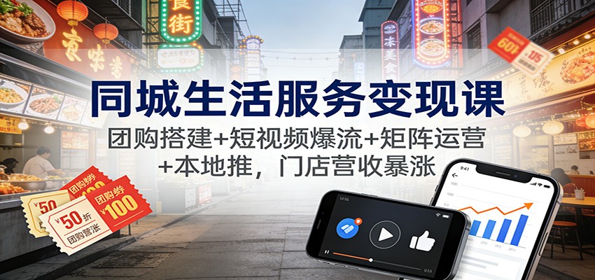 同城生活服务变现课：团购搭建+短视频爆流+矩阵运营+本地推，门店营收暴涨-界海网创