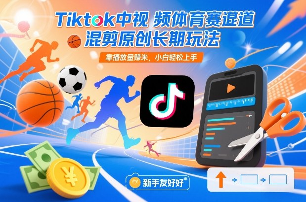 Tiktok中视频体育赛道混剪原创长期玩法，靠播放量賺米，小白轻松上手-界海网创