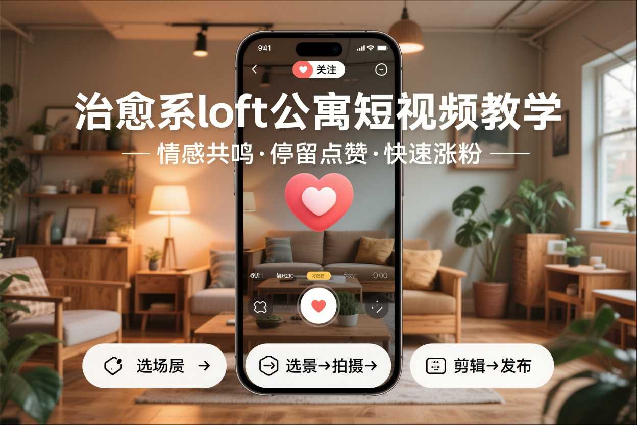 治愈系loft公寓短视频制作教学，情感共鸣引停留点赞关注，快速起号涨粉-界海网创