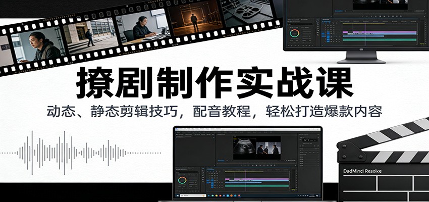 撩剧制作实战课：动态、静态剪辑技巧，配音教程，轻松打造爆款内容-界海网创