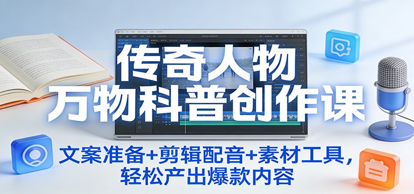 传奇人物万物科普创作课:文案准备+剪辑配音+素材工具,轻松产出爆款内容-界海网创