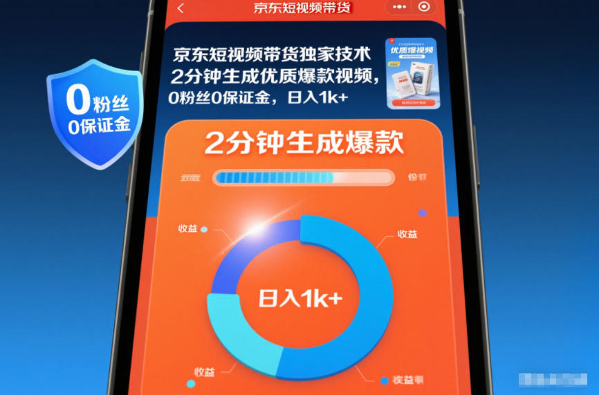 京东短视频带货独家技术,2分钟生成一条优质爆款视频,0粉丝0保证金,日入1k+【揭秘】-界海网创