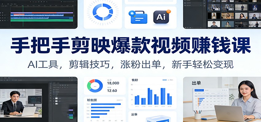 手把手剪映爆款视频赚钱课:AI工具,剪辑技巧,涨粉出单,新手轻松变现-界海网创