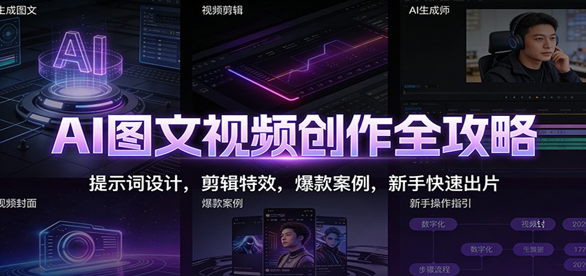 AI图文视频创作全攻略：提示词设计，剪辑特效，爆款案例，新手快速出片-界海网创