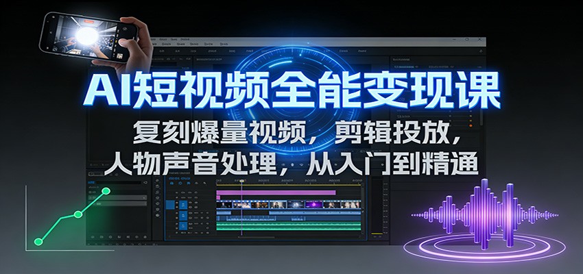 AI短视频全能变现课：复刻爆量视频，剪辑投放，人物声音处理，从入门到精通-界海网创