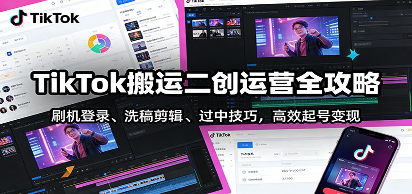 TikTok搬运二创运营全攻略:刷机登录、洗稿剪辑 、过中技巧,高效起号变现-界海网创