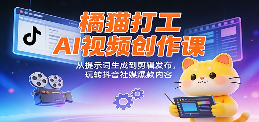 橘猫打工AI视频创作课：从提示词生成到剪辑发布，玩转抖音社媒爆款内容-界海网创
